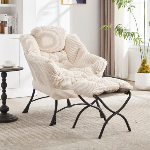 Lazy Chair with Ottoman, Modern Lounge Accent Chair with Armrests and a Side Pocket, Leisure Upholstered Sofa Chair Reading Chair with Footrest for Small Space