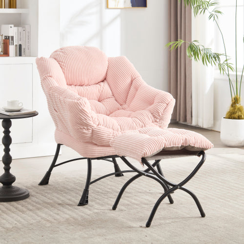 Lazy Chair with Ottoman, Modern Lounge Accent Chair with Armrests and a Side Pocket, Leisure Upholstered Sofa Chair Reading Chair with Footrest for Small Space