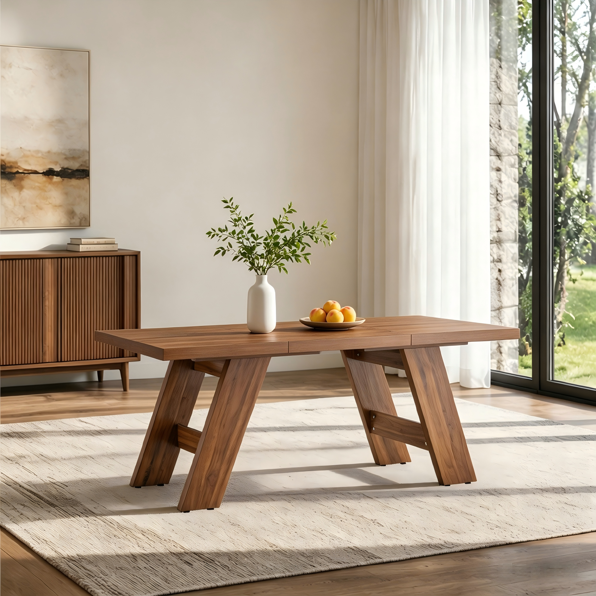71" Walnut & Natural Wood Grain Dining Table – Rectangular MDF Splice Table for 6-8 People, Modern Kitchen & Dining Room