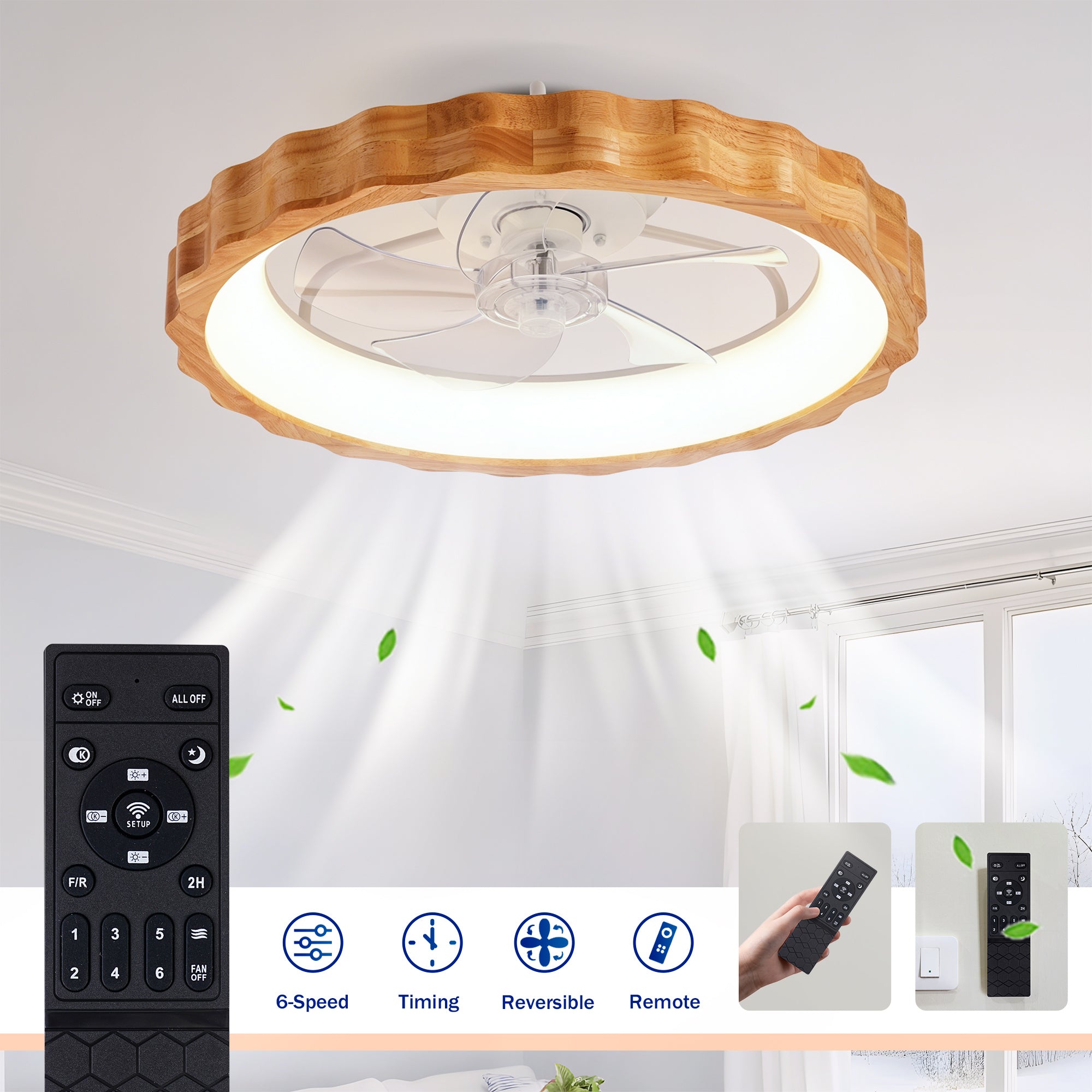  a ceiling light fan with a remote control