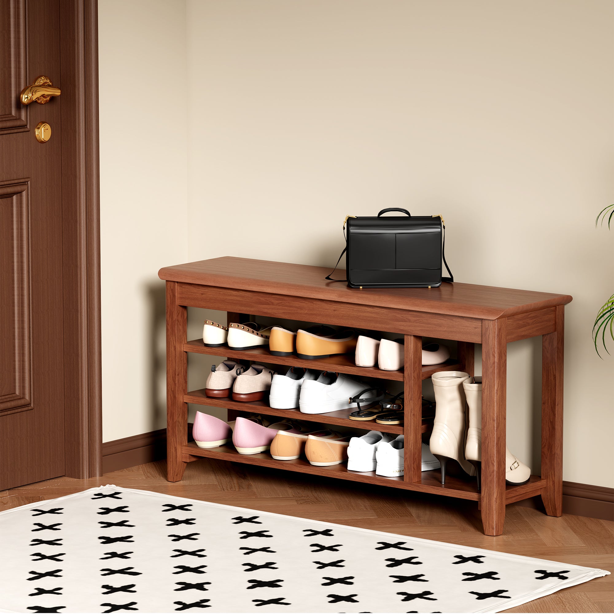 Adjustable shoe-changing bench, storage bench, hidden storage. With a load-bearing capacity of up to 550 pounds, suitable for bedrooms and corridors. 100% solid wood.