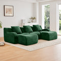 U-shaped Soft Teddy Fabric Boneless Sofa, Assembly Chaise,No Assembly Required Curved Armrest,Anti-Slip Design 32D High Density Sponge Streamlined Design,Fits Living Rooms Reading Nook,Green