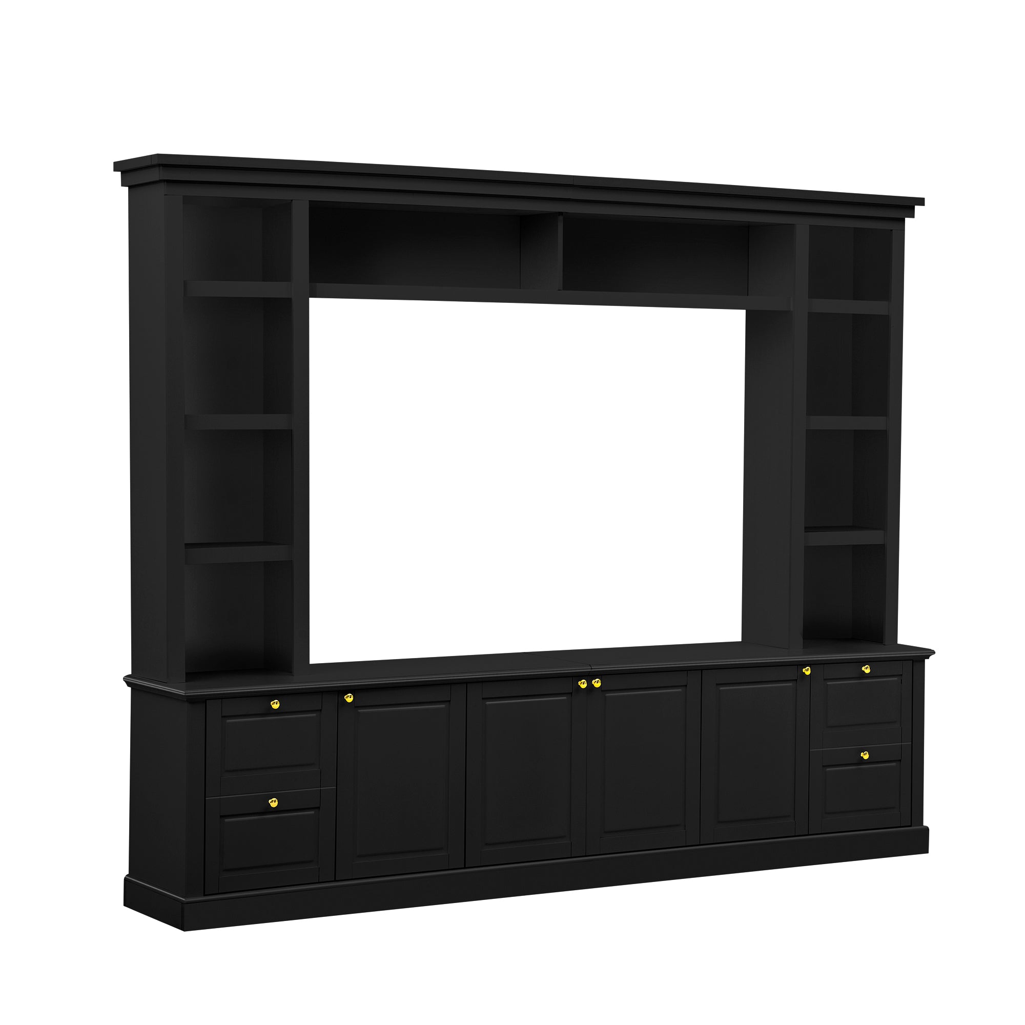 Modern Black TV Stand & Bookcase Combo – Entertainment Center for TVs up to 70", 3 Adjustable Shelves, MDF Media Console