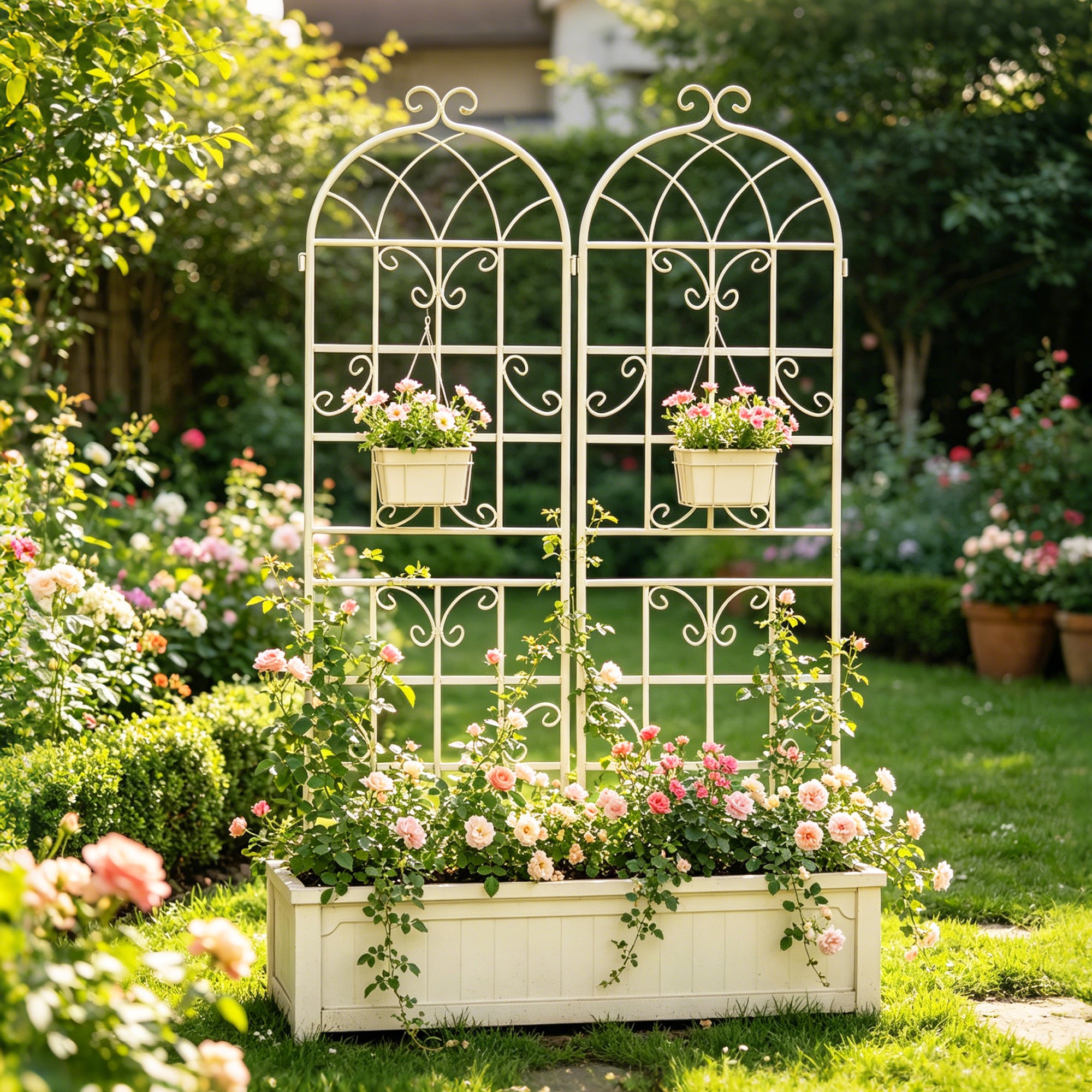 2-Pack 71" Cream White Garden Trellis – Rustproof Metal Climbing Plant Support for Roses, Vines & Flowers