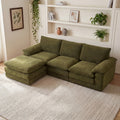 4 seats Modular Sectional Sofa, L Shape with 1 Movable Ottoman, Comfy Chenille Deep Seat Sofa with Soft Pillows for Living Room Apartment (Green)