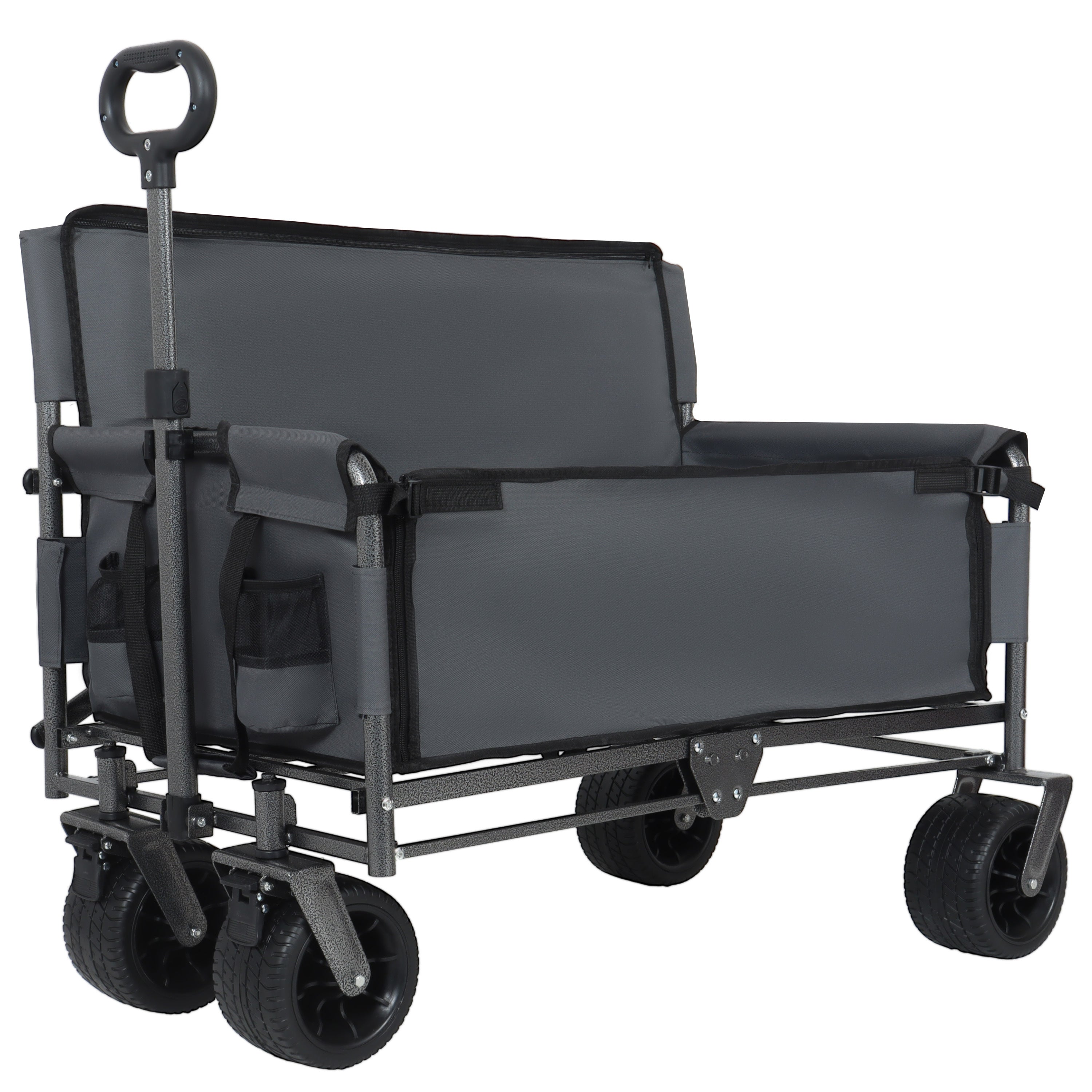 3-in-1 Convertible Folding Wagon Cart with Bench Seat & Storage - 500lbs Heavy-Duty Utility Wagon, 180L Capacity All-Terrain Wheels for Camping, Beach, Sports, Garden, gray