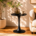 Black Round Dining Table,Modern Dining Table, Dining Table,MDF Tabletop and Iron Spray-Painted Matte Base,Oval Dining Table,Mid Century Coffee Table for Living Room 24 Inch,Home Kitchen,Small Places
