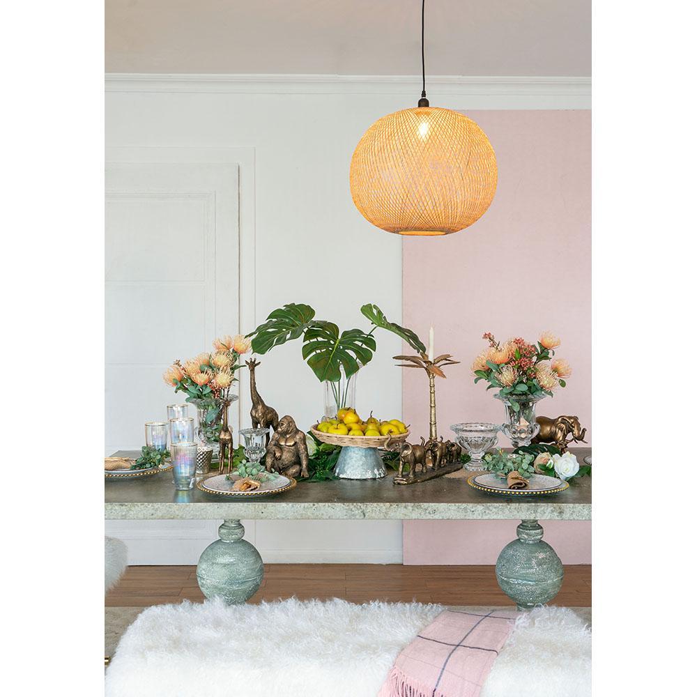 D22x14' Beige Round Bamboo Woven Chandelier