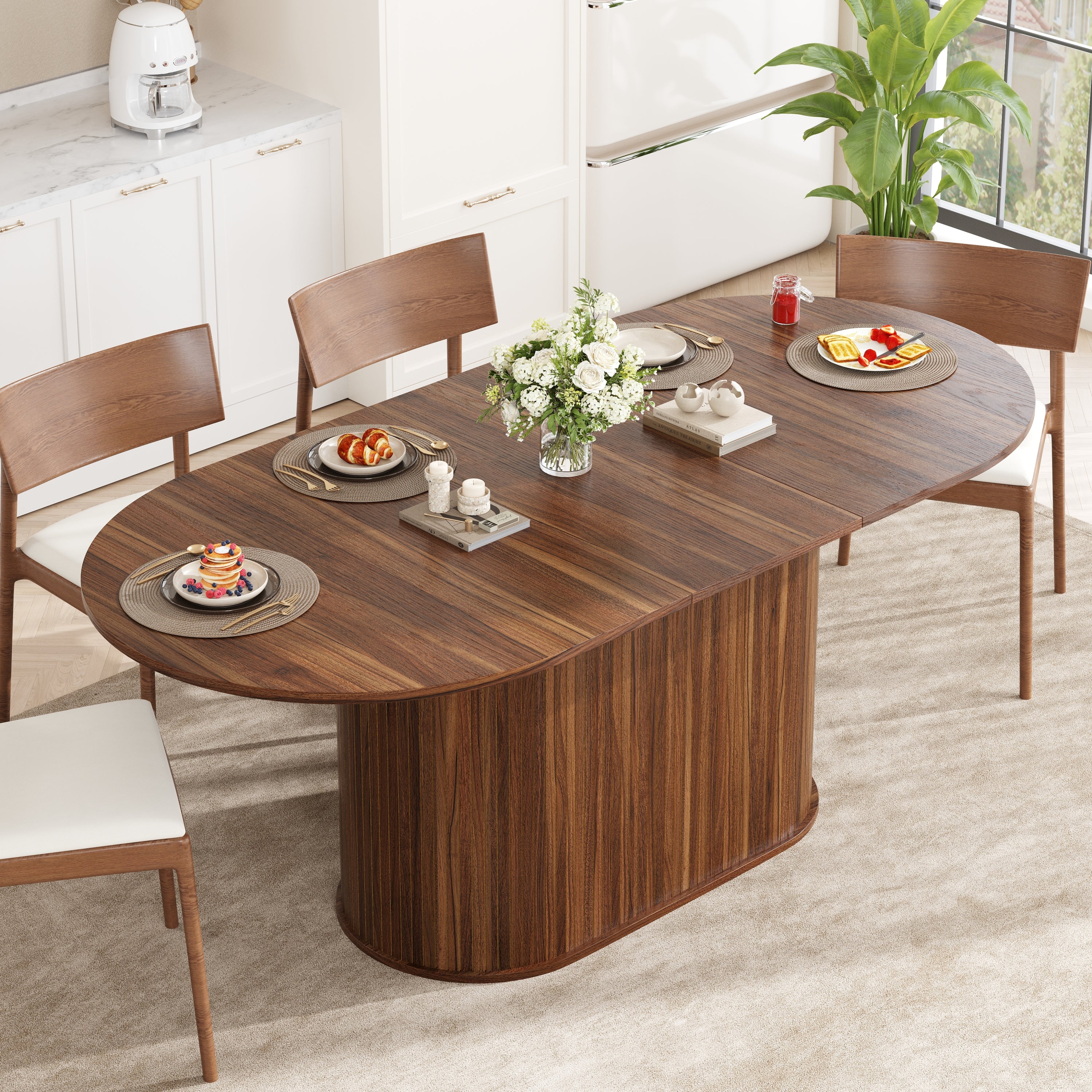 55.11'-70.86' Extendable Dining Table, with Striped Legs for Kitchen