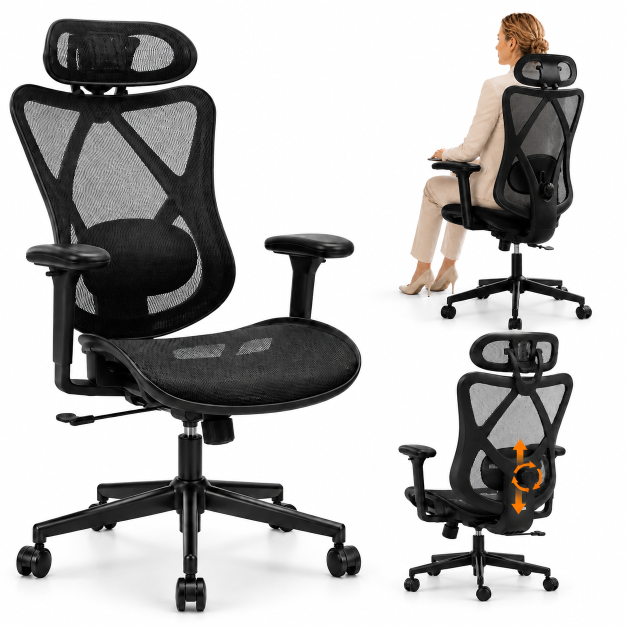 Ergonomic Mesh Office Chair – High Back Desk Chair with Adjustable Lumbar Support, Headrest & Flip-Up Arms