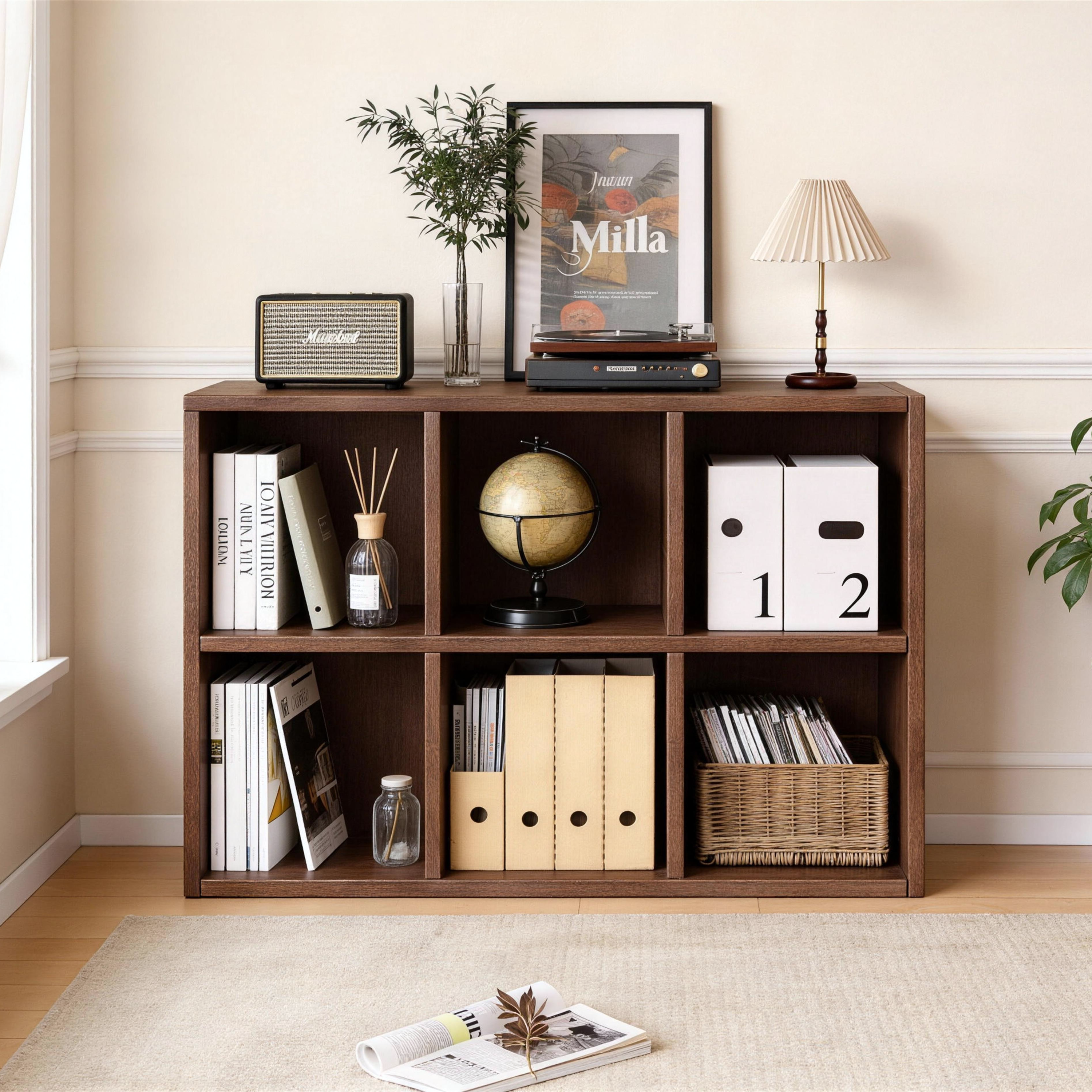 Book Shelf with 6 Storage Place Wooden Bookshelf Storage Organizer Diaplay Cabinet Wood