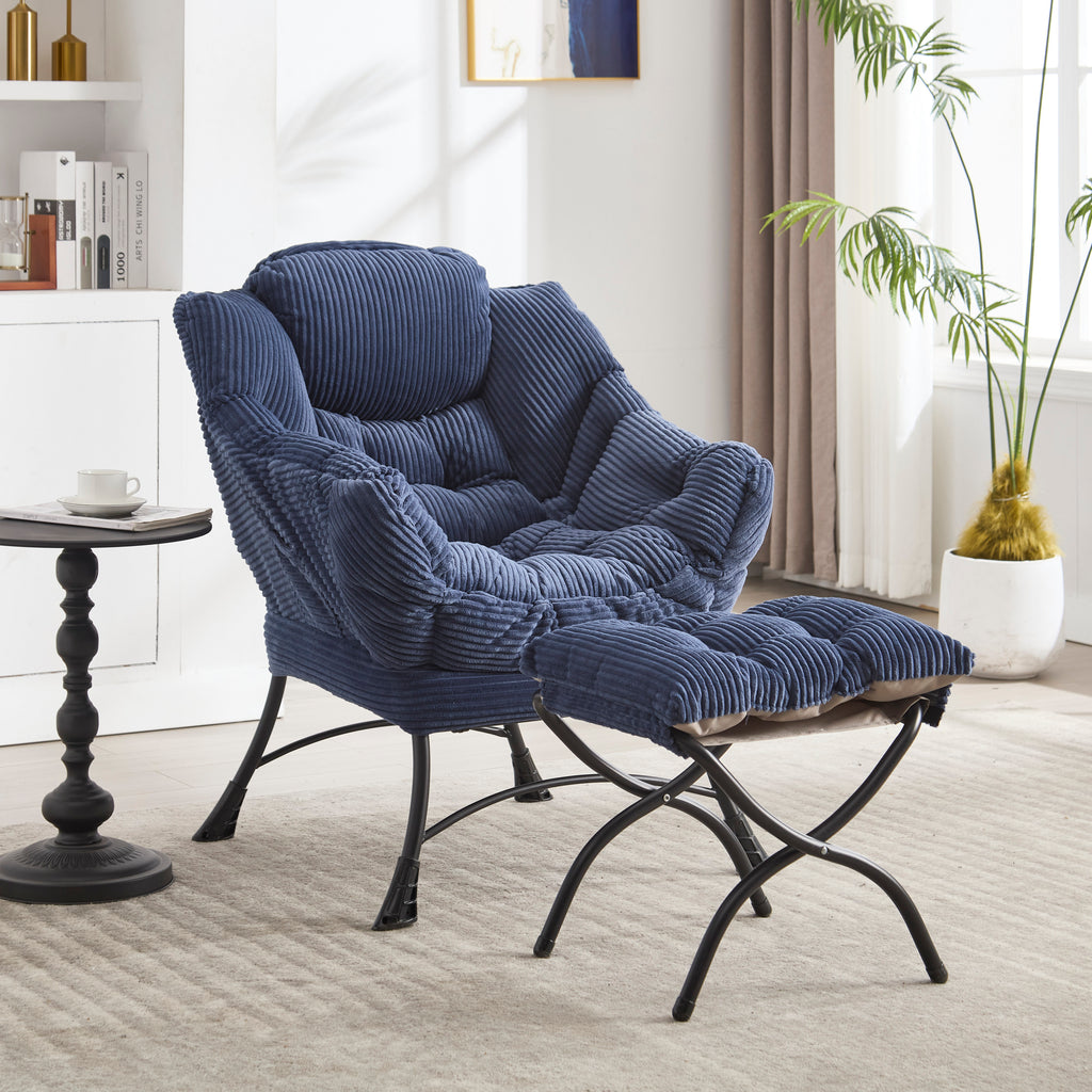 Lazy Chair with Ottoman, Modern Lounge Accent Chair with Armrests and a Side Pocket, Leisure Upholstered Sofa Chair Reading Chair with Footrest for Small Space