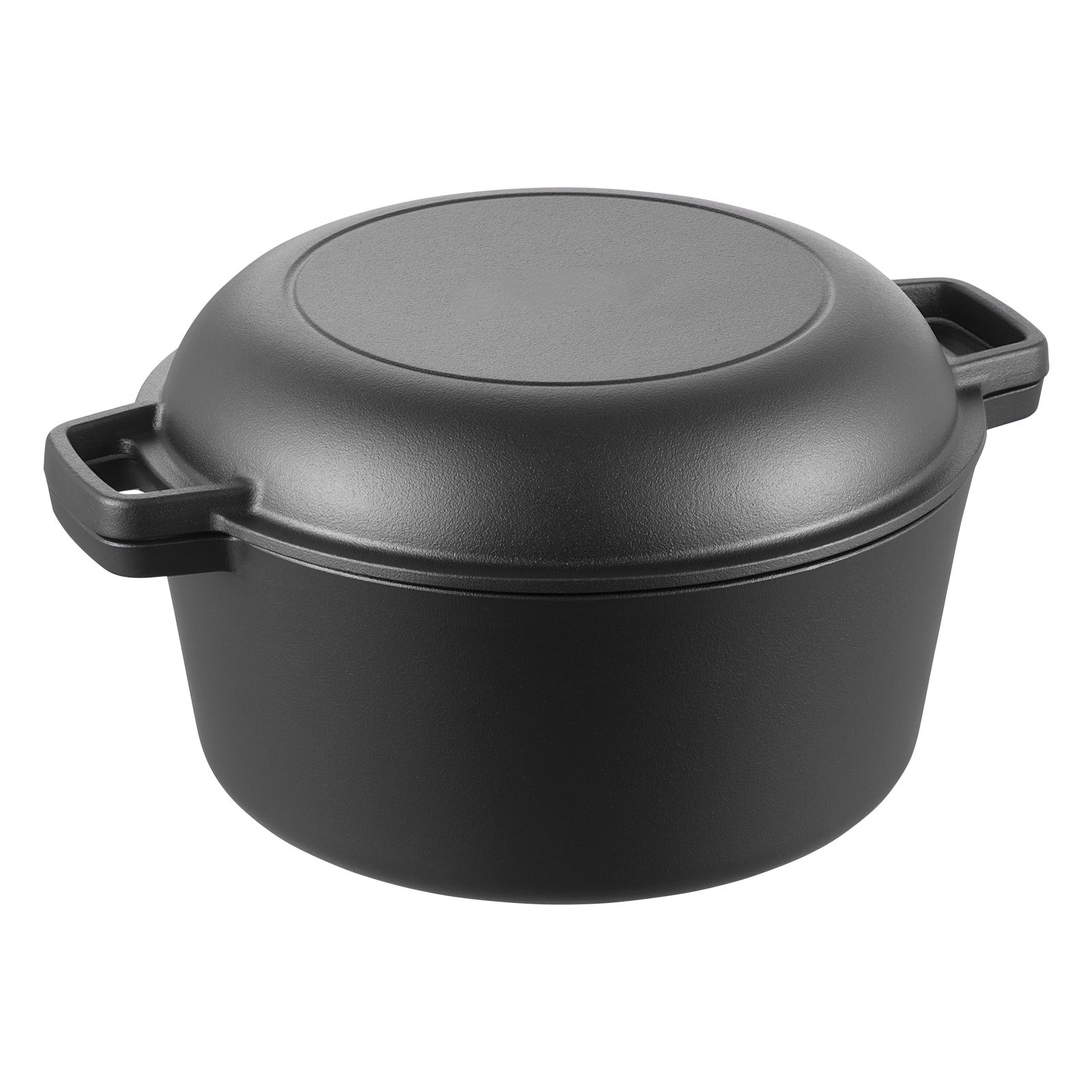 Cast Iron Dutch Oven 2-in-1 Pre-Seasoned Double Pot with Lid Handles 5 Qt Black