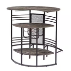 Oval Bar Table with Wood Counter Top and Wine Rack Storage, Wine Bakers Rack for Dining Room, Brown