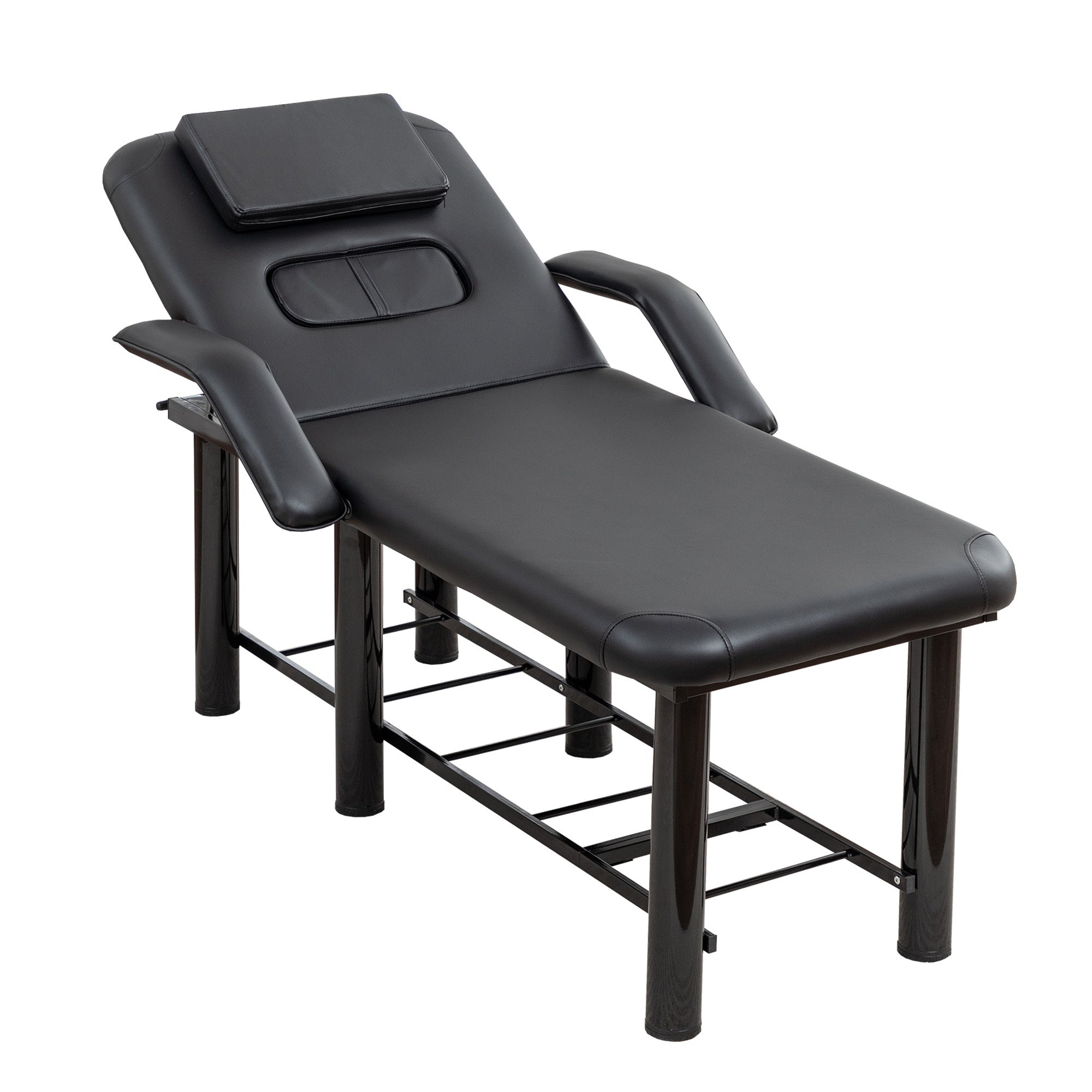 Professional Black Beauty Bed – Massage & Spa Table with Removable Headrest, Breast Cushions & Storage Shelf