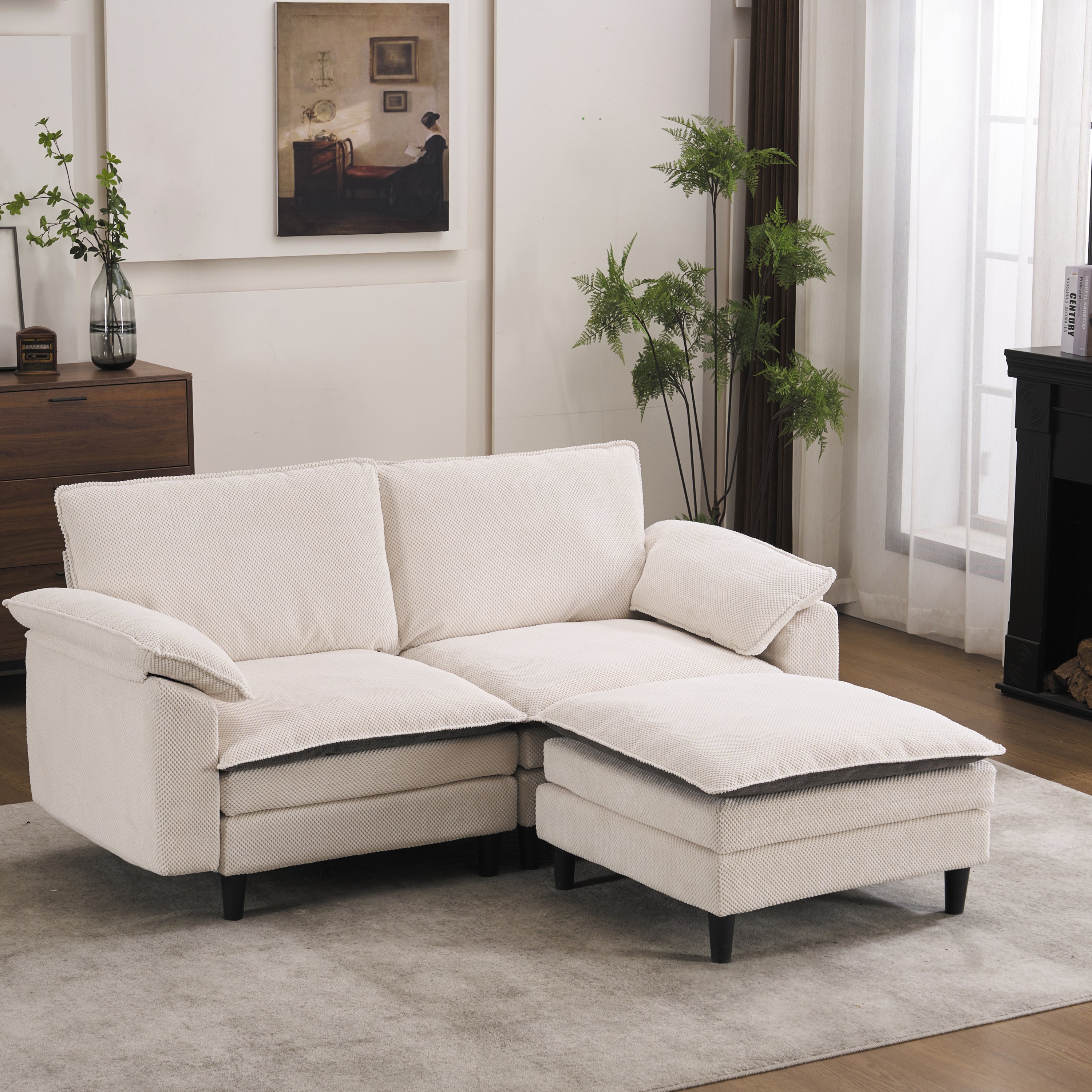 70.87" Black & White Cloud Sofa – L-Shaped Modular Sectional with Ottoman, Chenille Deep Seat & Pillow for Living Room & Apartment