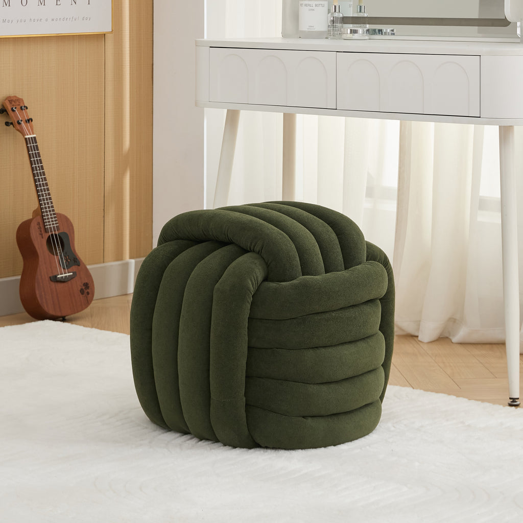 Chenille Fabric Modern Knot Design Ottoman Makeup Stool Footstool Bedroom Living room ,Green/Orange