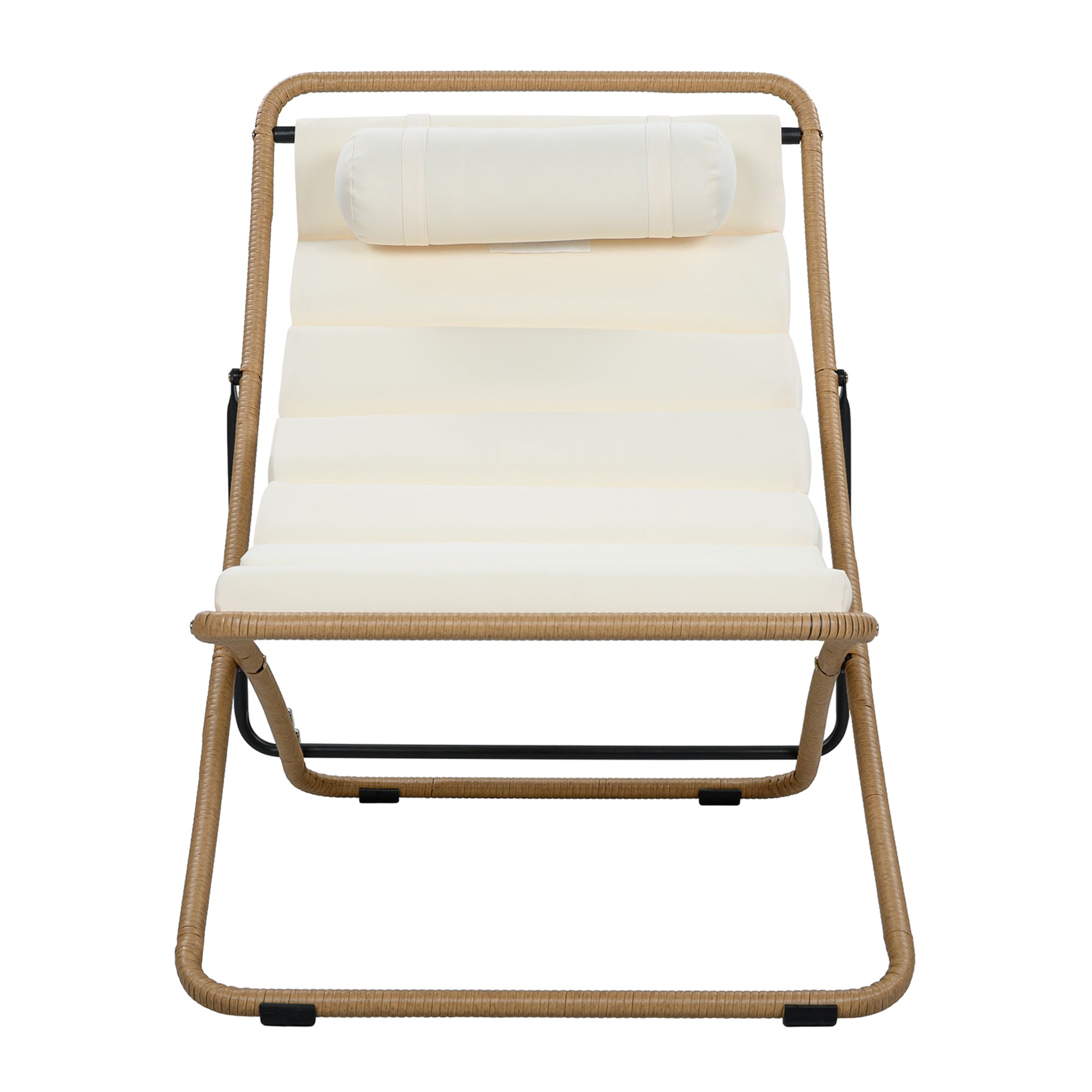 Yellow Rattan Folding Chair Set – Adjustable Backrest, Thick Cushion & Detachable Headrest for Poolside, Beach & Camping