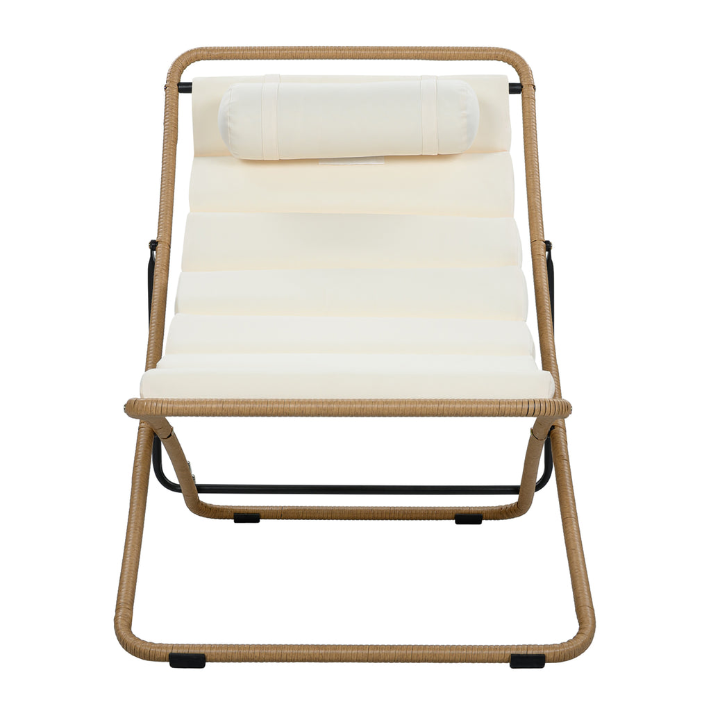 TREXM Yellow Rattan-Wrapped Outdoor Folding Chair Set with Adjustable Backrest, Thick Cushion, and Detachable Headrest for Poolside, Beach, Backyard, Deck, and Camping