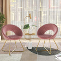 Modern Accent Velvet Chairs Set of 2 Dining Chairs Single Sofa Comfy Upholstered Arm Chair Living Room Furniture Mid-Century Leisure Lounge Chairs with Golden Metal Frame Legs