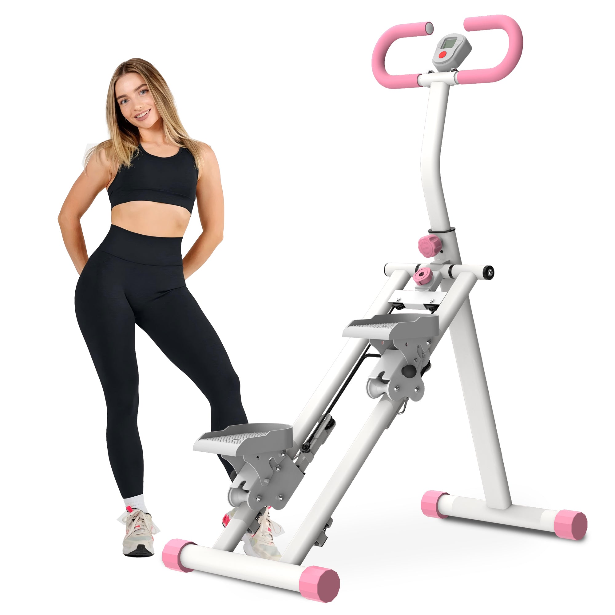 Pink Vertical Climber Stair Stepper – Adjustable Home Workout Machine for Full-Body Exercise, Stable Frame & Handlebar