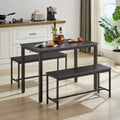 43" Industrial Bar Table Set – Black Pub Dining Set with 2 Benches for Kitchen, Breakfast Nook & Living Room