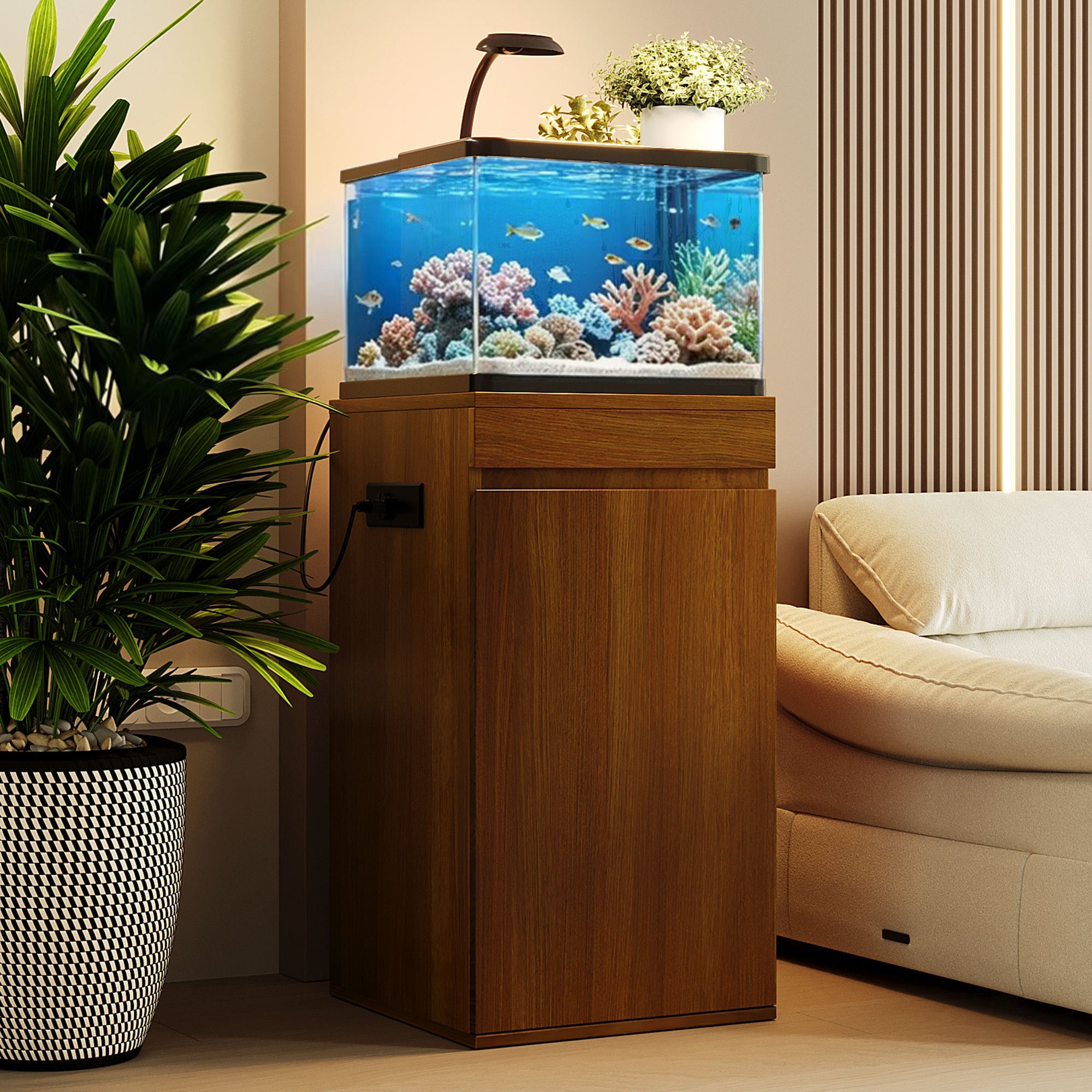 10-15 Gallon Fish Tank Stand with Storage Cabinet, Aquarium Stand with Power Outlets, 330LBS Capacity, Small Terrarium Stand Cabinet with Adjustable Shelves, Tank Stand for 16.9' L x 16.9' W Cube Terr