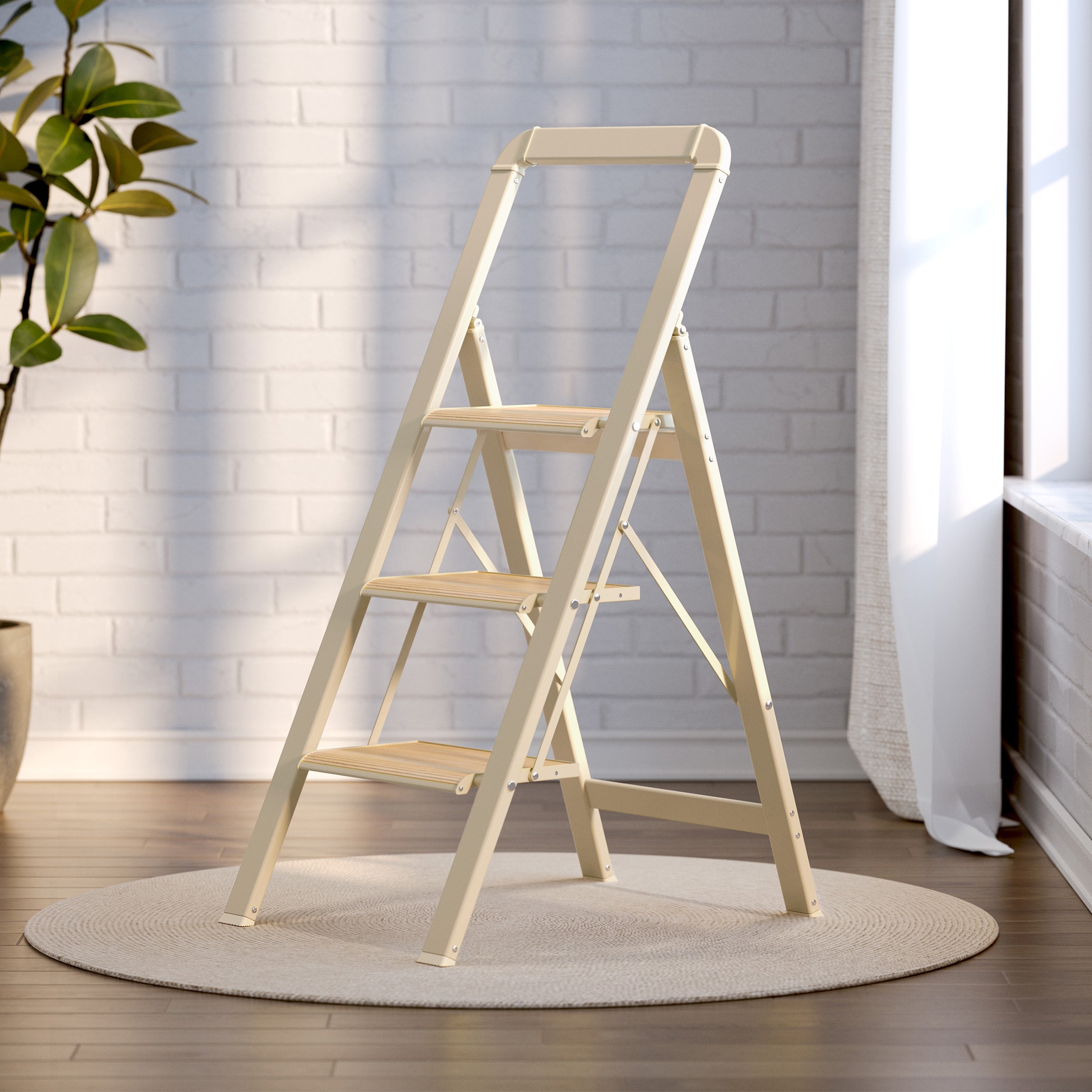 3 Step Ladder with Wide Anti-Slip Pedals – Heavy Duty Aluminum Foldable Stool, 450 lb Capacity