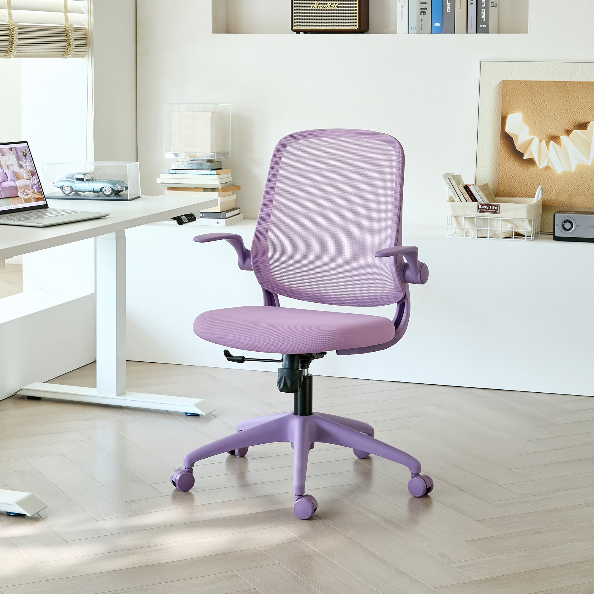 Purple Ergonomic Office Chair – Mesh Desk Chair with Flip-Up Arms, Molded Foam Seat & Height Adjustable Swivel